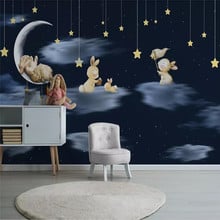 Papel tapiz de producción profesional, mural de dibujos animados, conejo, cielo nocturno, Fondo para habitación de niños, tela de pared gruesa 2024 - compra barato