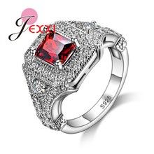 Fashion Elegant Design Red Square Crystal Wedding Engagement Rings For Women 925 Sterling Silver Finger Rings Jewelry 2024 - buy cheap