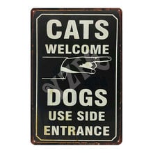 Placa de metal para decoração de parede, cães, gatos, placas de metal de entrada lateral para animais de estimação, pôster de metal 2024 - compre barato