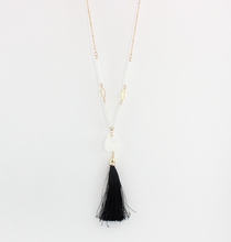 2016 New hot sale beads white crystal natural stone long necklace oval Black tassel necklaces 2024 - buy cheap