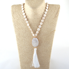 Joyería bohemia de moda para mujer, collar étnico con piedras naturales anudadas, drusa y borla, color blanco 2024 - compra barato