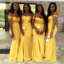 2019 amarillo baratos vestidos de dama de Honor sirena sin hombro satén boda fiesta vestidos formales vestido de dama de Honor 2024 - compra barato