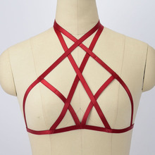 Arnés de cuerpo rojo de colores brillantes para mujer, sujetador elástico, lencería, Bralette gótico, arnés Bondage, fetiche, Rave 2024 - compra barato