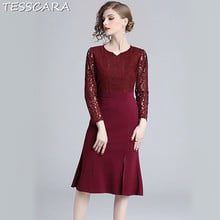 TESSCARA Women Elegant Lace Dress Festa Female Vintage Designer Party Vestidos High Quality Office Lady Pencil Retro Robe Femme 2024 - buy cheap