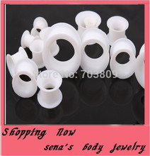 Body jewelry Free Shipping   Wholesales 192pcs/lot Mix 4-25mm white double flare Ear Piercing Plug Silicone Flesh Tunnel 2024 - buy cheap