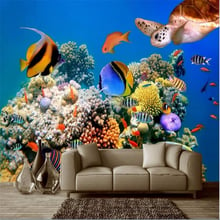 Beibehang-mural de papel pintado para pared, fondo de pantalla 3d de tortugas marinas, peces de acuario tropical de aguas profundas, decoración de pared 2024 - compra barato