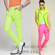 27-40 ! European American Men's Brand Casual Candy Fluorescent Series Korean Costumes Performance Apparel Leather Pants Trousers 2024 - buy cheap
