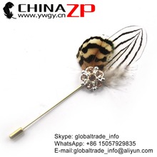 CHINAZP Factory Top Quality Natural Silver Pheasant Feathers with Rhinestone Handmade Brooch Costume Decorations 2024 - buy cheap