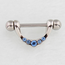 Retail 2 pieces/lot Nipple ring Blue Crystal stones body Piercing jewelry 14G 316L surgical steel bar Nickel-free 2024 - buy cheap
