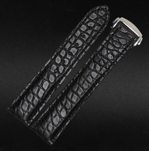 Correa de reloj de piel auténtica para hombre, banda de cuero de cocodrilo de alta calidad, de 20mm, color negro y plateado, hebilla de despliegue 2024 - compra barato
