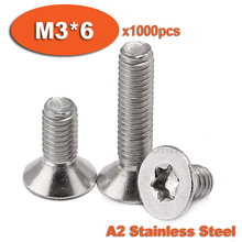 1000 piezas DIN965 M3 x 6 A2 de acero inoxidable Torx cabeza tornillo de cabeza plana tornillos 2024 - compra barato