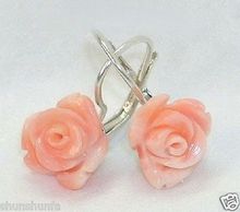 Hot sale Free Shipping>>>>Pink Coral Rose Flower 18KWGP Hook Earrings 2024 - buy cheap