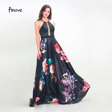 Finove New Design Evening Dress Long 2020 Sexy Halter Backless Floral Print Satin Dress Floor Length A Line Party Dress For Girl 2024 - buy cheap