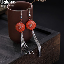 Uglyless Natural Agate Flower Earrings for Women Handmade Fine Jewelry Multi Layers Tassel Earrings Real Solid 925 Silver Bijoux 2024 - buy cheap