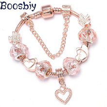 Boosbiy pulseira com pingente de coração, pulseira feminina estilo europeu, joias finas fit original 2024 - compre barato