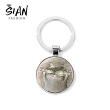 SIAN Cartoon Cat Fish Key Ring Japanese-style Cute Patterns Glass Cabochon Dome Alloy Keychain Animal Jewelry Gift Sleutelhanger 2024 - buy cheap