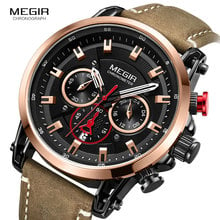 Megir Men's Sports 24 Hours Watches Military Chronograph Leather Strap 3atm Waterproof Quartz Wrist Watch Man Relogios 2085 Rose 2024 - buy cheap