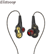 Elistooop fone de ouvido baixo de alta fidelidade 3.5mm com fio fones de ouvido duplo-dinâmico quad-core alto-falante in-earbuds gamer cabo flexível com microfone 2024 - compre barato