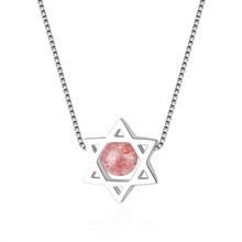 Beautiful Six Pointed Star Fashion 925 Sterling Silver Jewelry Sweet Strawberry Crystal Pink Peach Pendant Necklaces XZN083 2024 - buy cheap