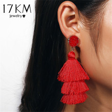 17KM-pendientes bohemios con borla de drusa para mujer, aretes largos para mujer, niña, rojo, azul, amarillo, joyería Bohemia 2018 2024 - compra barato