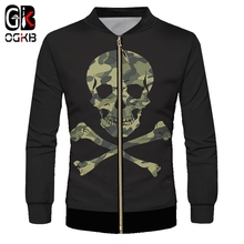 OGKB Man 3D Printed Camouflage Skull Zipper Coat Best Selling Large Size Men's Black Green Stitching Streetwear Zip Jacket 6XL 2024 - buy cheap