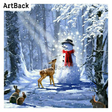 ARTBACK-mosaico de diamantes 5d, pintura de muñeco de nieve, Animal, paisaje de invierno, Cuadrado completo, Kit de bordado de diamantes 2024 - compra barato