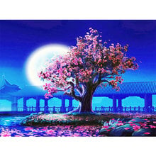 Pintura con diamantes 5d diy, lienzo bordado con diamantes, árbol de cerezas, Luna, paisaje, Resina 100%, Diamante de imitación, adhesivo de mosaico para la pared 2024 - compra barato