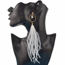 Baroque Cute Crystal Pearl Flowers White Feather Earring Long Tassel Fringe Drop Earrings Boho India Palace Ears Wedding Jewelry 2024 - buy cheap