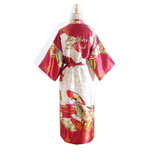 Bata de baño de seda satinada para mujer, Kimono largo con estampado Floral, para boda, a la moda 2024 - compra barato