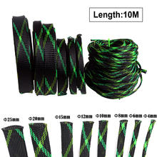 Fundas de Cable trenzado de 10M, 4-25mm, envoltura de alambre de revestimiento de alta densidad PET negro y verde y amarillo 2024 - compra barato
