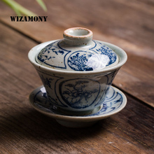 1PCS WIZAMONY Small Blue and white Gaiwan Chinese Ancient Glaze Jingdezhen Teaset Teapot Bowl for varied tea Porcelain 2024 - buy cheap