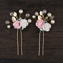 2 Pcs Gold Wedding Hairpins Ceramic Flower Pearl Crystal Women Hair Jewelry Hair Sticks Bride Wedding Hair Ornament Accessories 2024 - buy cheap