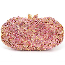 New Women Evening Bag  Dazzling Flower Laminated Leaves Crystal Rhinestones Wedding Cocktail Party Handbags Clutch Wallet 88240 2024 - buy cheap