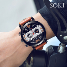 Business Watches Fashion Casual Sport Military Luxury SOKI Brand Men Auto Date Quartz Watch Men Gold Leather Strap Watch 2024 - buy cheap