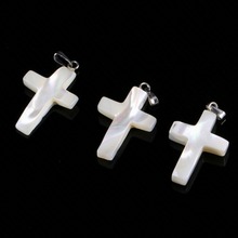 Necklace pendants cross-shaped natural white shell carving charm pendant for jewelry making DIY size 18*29mm 2024 - buy cheap