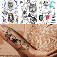 GoldOcean Waterproof Black Large Temporary Tattoos For Men Women Adult Geometric Wolf Fake Tattoos Body Arm Tattoo Stickers 2024 - buy cheap