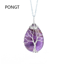 Natural stones tree of life Pendant Handmade Wire Wrap Water Drop quartz crystal pendant necklace opal Tiger Eye reiki jewelry 2024 - buy cheap