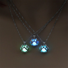 Glow In The Dark Necklace Metal Pet Cat Necklaces For Woman Animal Dog Paw Necklace Hollow Pendant Night luminous Light 2024 - buy cheap