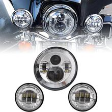 Black/Chrome 7 Inch Headlight and 4.5 Inch Fog Lamps For  Motorcycle LED Light Set 2024 - buy cheap