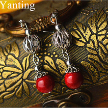 Yanting Red Stone Vintage Earrings For Women Tibetan Silver Plated Ball Ethnic Earring Simple Brincos Handmade Earings 059 2024 - buy cheap