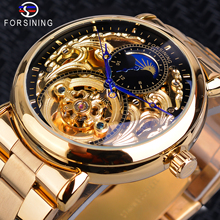 Forsining relógio mecânico masculino, novo design, monofásico lunar, tourbilha de ouro, automático, aço inoxidável, relógios de alta marca de luxo, 2019 2024 - compre barato