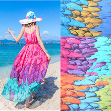 Summer Dress Chiffon Fabric Feather Printed Chiffon Fabric Shirt Dress Bohemian Skirt Silk Evening Dress DIY Material 2024 - buy cheap