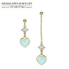 Neoglory Zircon & Enamel Long Drop Earrings Blue Romantic Heart Design Cute Girl Daily Trendy Gift Youth Seaside 2024 - buy cheap