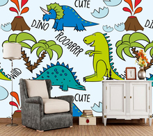 Custom children's wallpaper, cartoon dinosaurs and tropical plants murals for boys and children's room background home decor 2024 - buy cheap