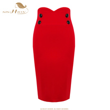SISHION-faldas ajustadas de cintura alta para mujer, Falda de tubo, de talla grande, color negro y rojo, VD0409 2024 - compra barato