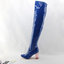Zapatos de charol azul para mujer, botas de tacón alto por encima de la rodilla, Botas de lluvia 2024 - compra barato