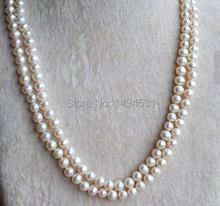 Joyería de perlas de Color blanco, collar de perlas de agua dulce auténticas de 46 pulgadas y 7-8mm de largo, joyería para fiesta y boda, venta al por mayor 2024 - compra barato