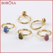 BOROSA 10Pcs New Mixed Colors Gold Color Freeform Rainbow Druzy Rings for Women, Fashion Drusy Gems Jewelry Party Rings G1450 2024 - buy cheap