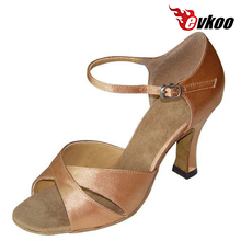 Evkoodance-zapatos de baile latino de satén para mujer, calzado de tacón de 7cm de altura e imitación de cuero negro, para bailar Salsa, Evkoo-114 2024 - compra barato