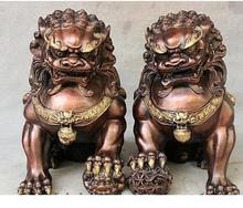 Estatua de par de León de bronce, cobre puro, estilo Old Qing Ming, 11 ", bronce rojo chino, Feng Shui, puerta real malvada, Fu Foo Dog 2024 - compra barato